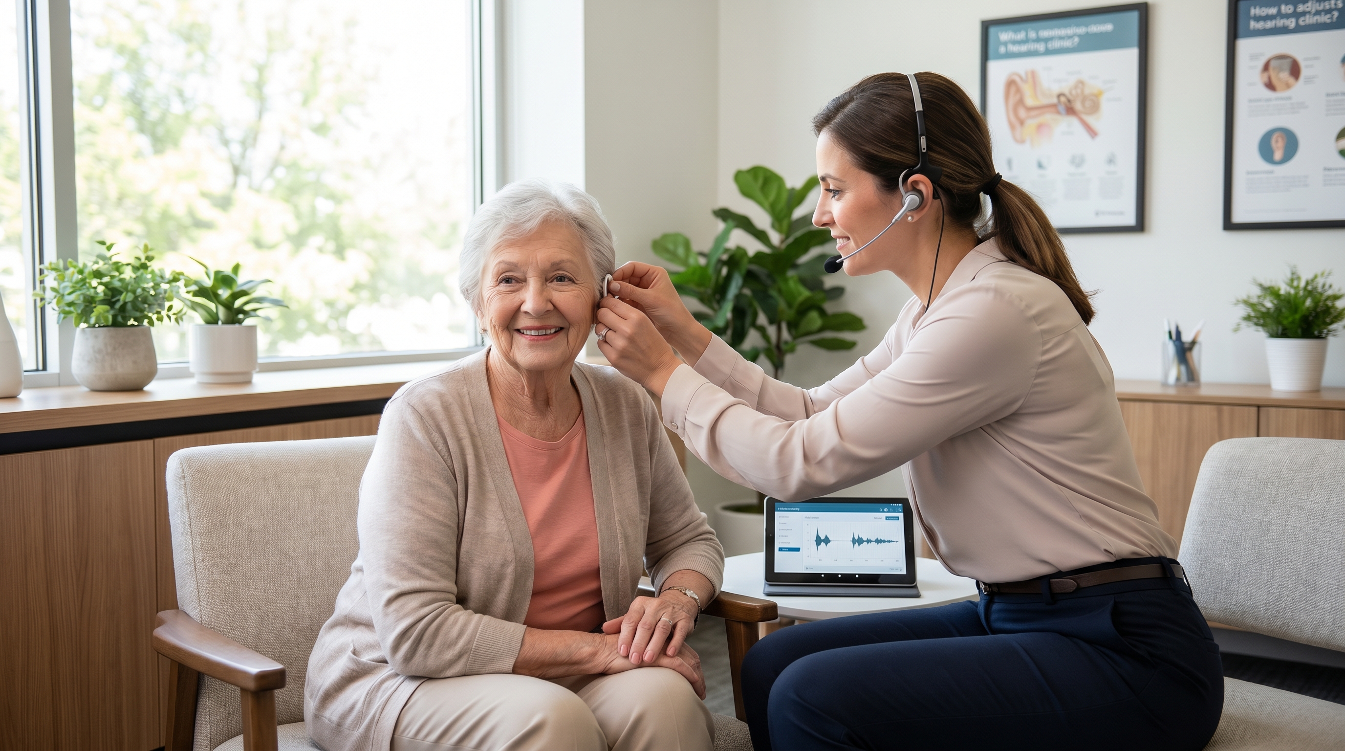 A licensed hearing specialist performing a personalized fitting for a patient