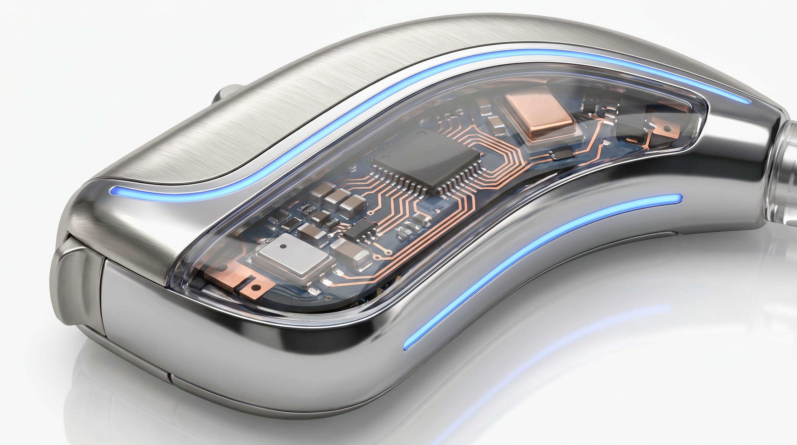 Detail of a modern digital hearing aid showing advanced technology