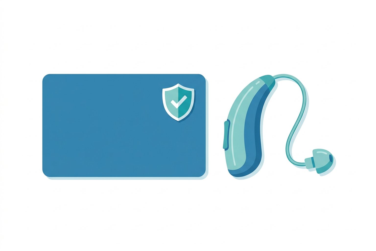 Insurance benefit card with shield and hearing aid symbolizing hearing aid coverage