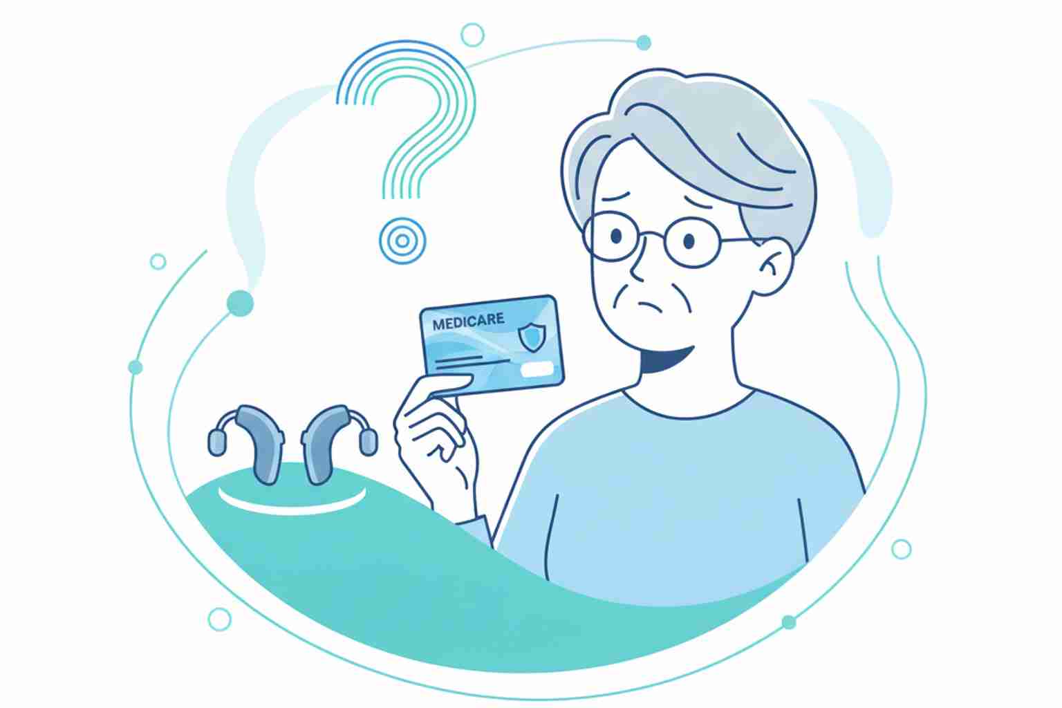 Medicare card and hearing aids medical illustration