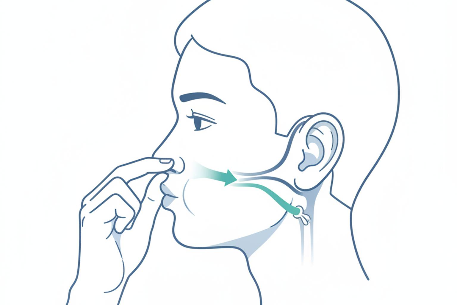 Person performing the Valsalva maneuver to open the Eustachian tube