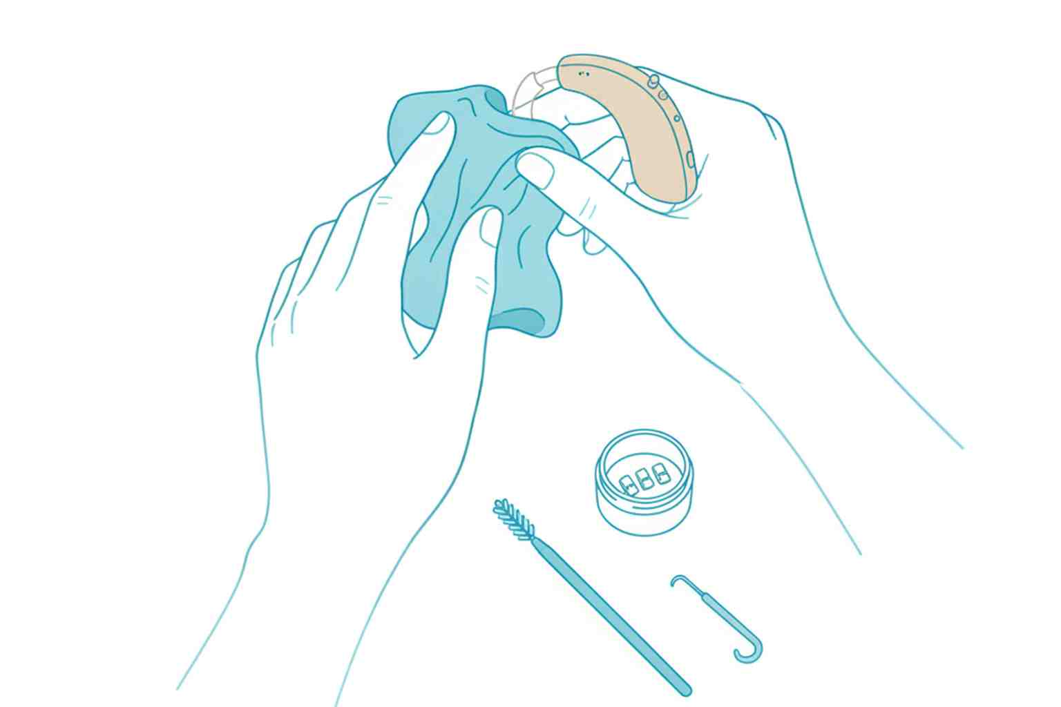 Gentle nightly cleaning keeps hearing aids working longer