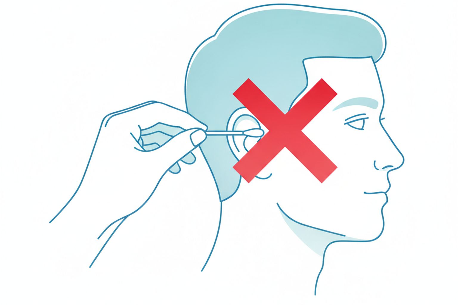 Illustration showing cotton swab danger near the ear